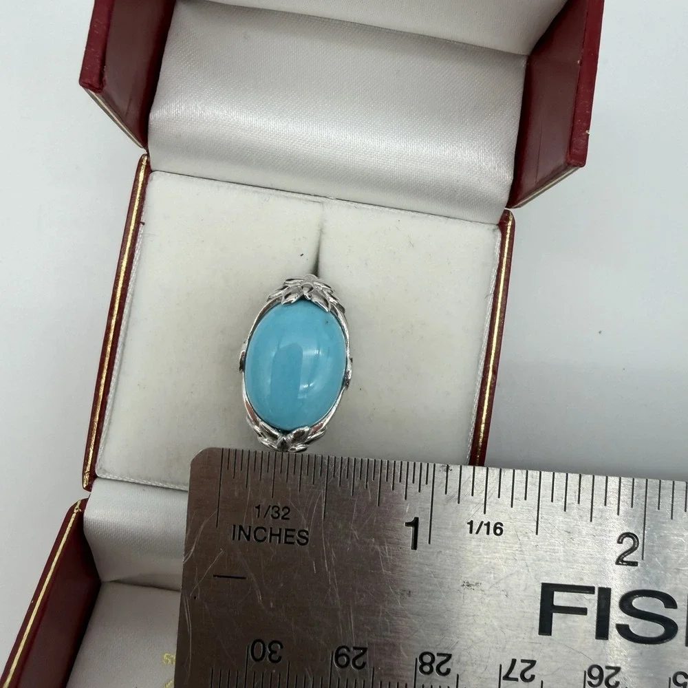 Vtg MICHELLE ALBALA Turquoise Blue Topaz Ring Sterling‎ Silver Ring Size 7 QVC